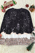 Black Christmas Santa Clause Leopard Print Graphic Sweatshirt
